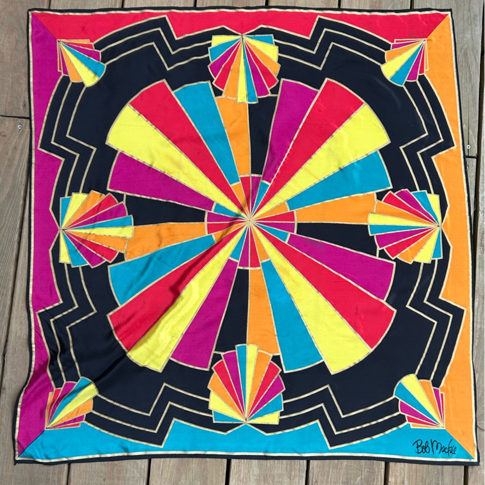 Vintage Bob Mackie Wearable Art Deco Scarf Vibrant Colorful 36x36 Geometric